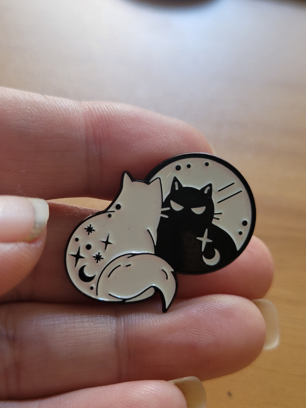 🍁NEW🍁Black & White Cat Enamel Pin - Dual Moon Design